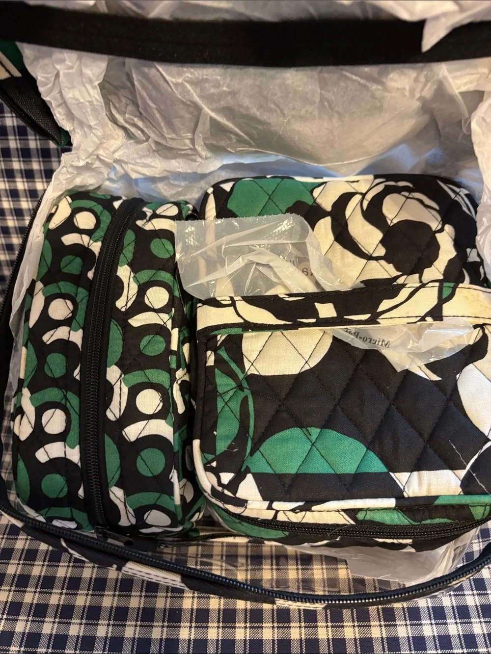 Vera Bradley Black, Green & White Floral Travel Cosmetic Bag set of three